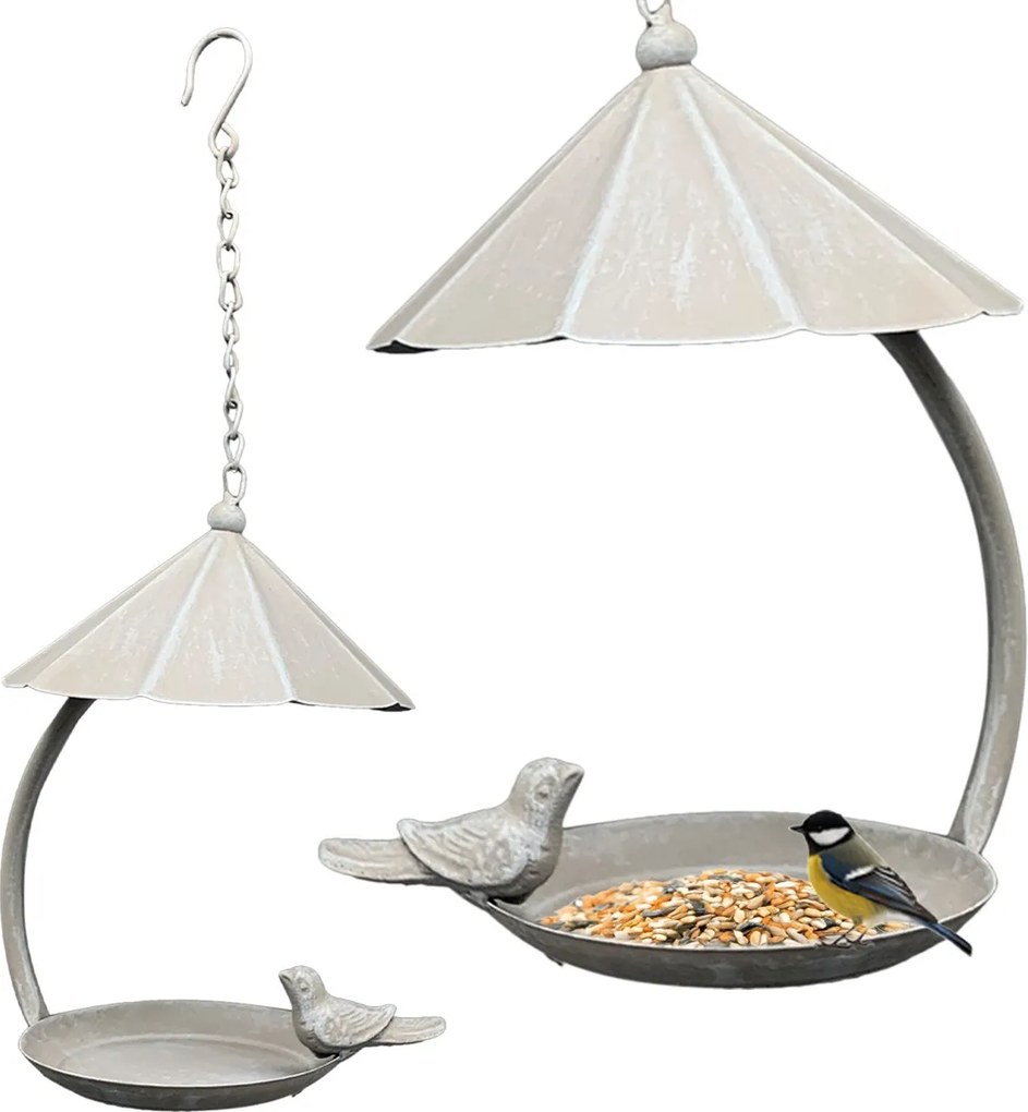 Závesné krmítko s dekoratívnym vtáčikom BIRDY 43 cm biele