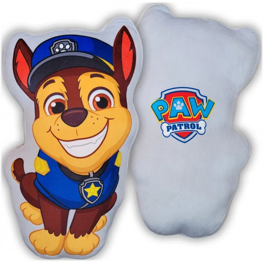 Tvarovaný 3D vankúšik Tlapková patrola - Paw Patrol - motív policajt Chase - 38 x 24 cm