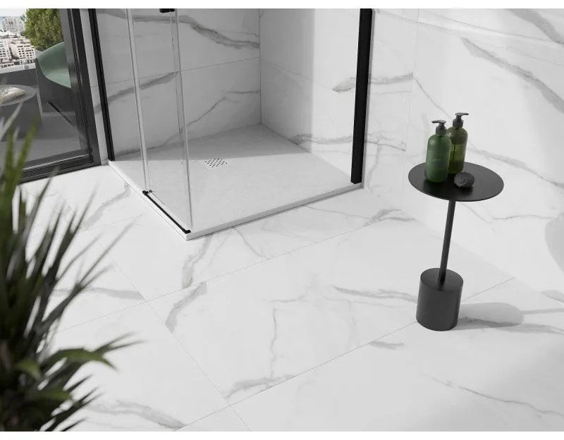 Mexen Stone+, štvorcová vanička z minerálneho kompozitu 80 x 80 cm, biela, biela krytka, 44108080-W