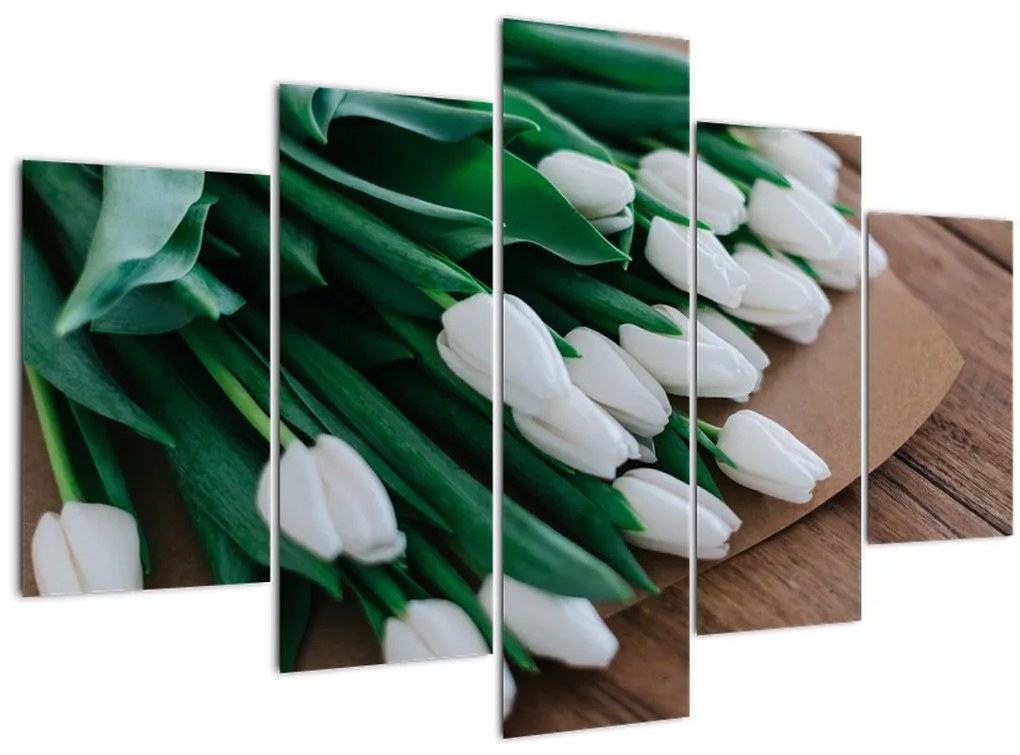 Obraz kytice bielych tulipánov (150x105 cm)
