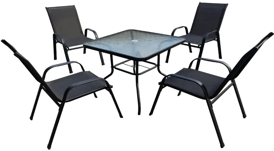 Záhradný set TAVERNO 1 + 4, stôl 80x80 cm, čierny