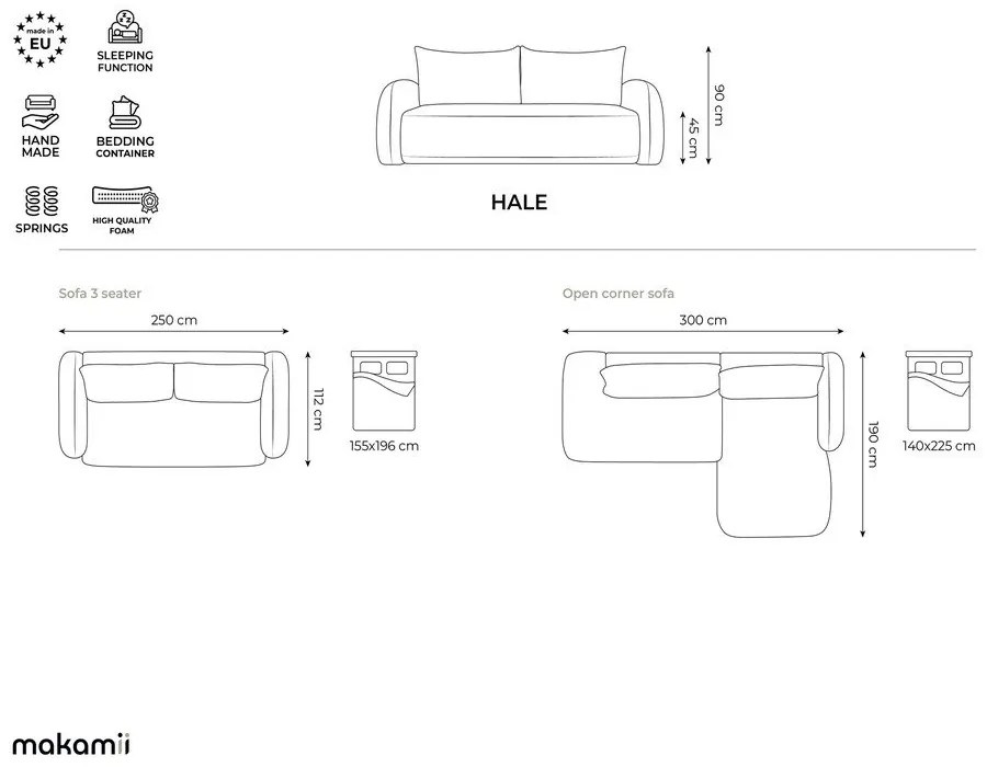 Svetlosivá rozkladacia rohová pohovka (ľavý roh/s leňoškou) Hale – Makamii