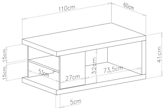 Konferenčný stolík s policou a úložným priestorom LORA dub artisan/čierna