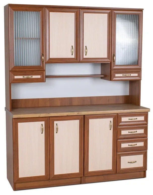 Kredenc Ramiak 160, orech ecco/akacia (sklo hranaté, úchyt u13 zlato, doska dub lancelot)