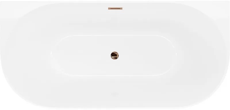 Mexen Oval Slim, voľne stojaca vaňa ku stene 170 x 80 cm, biela lesklá, ružové zlato prepad, 52661708000-60