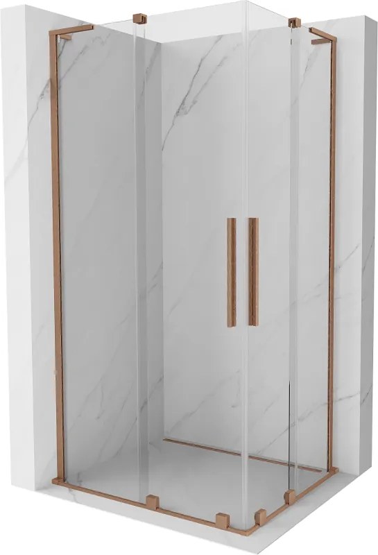 Mexen Velar L Duo, sprchový kút s posuvnými dverami 90 x 80 cm, 8mm číre sklo, medená matná, 871-090-080-02-03-65