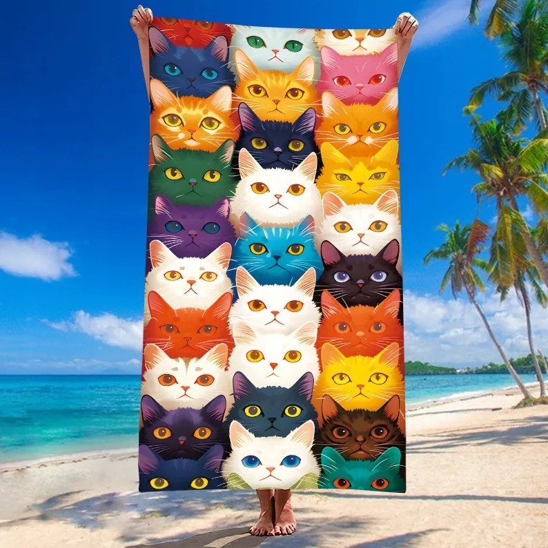 Plážová osuška MEOW 100x180 cm farebná, 100% mikrovlákno