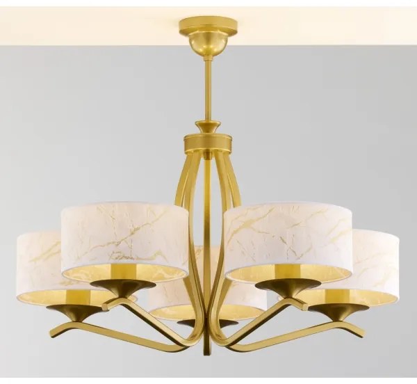 Jupiter 2110 - Luster na tyči KASZMIR 5xE27/15W/230V biela/zlatá/mramorový dekor