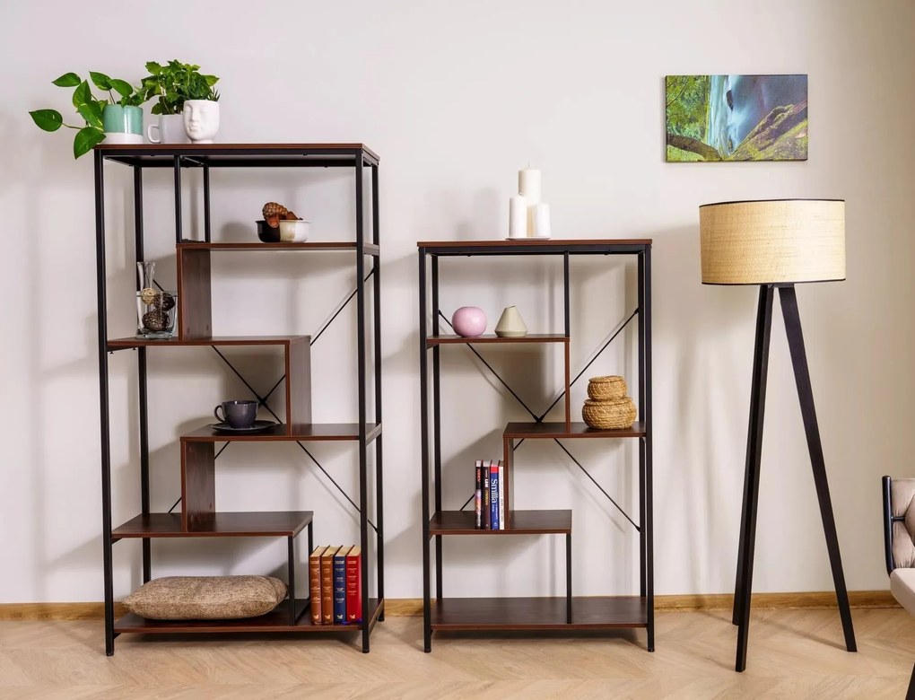 Regál Net B 75 cm ořech tmavý/černý