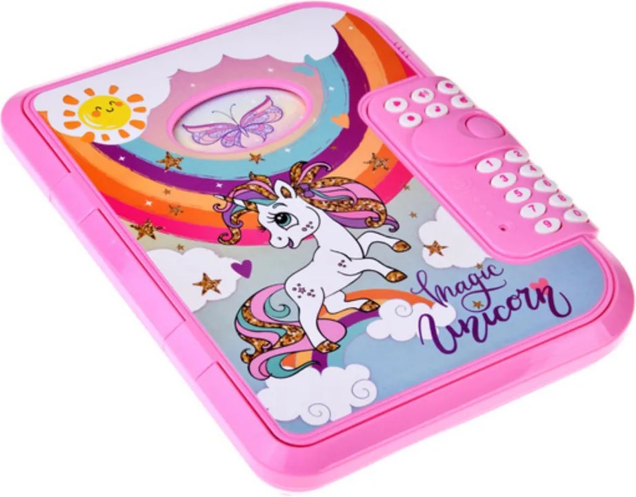 LEAN Toys Denník Zápisník Kód Jednorožec Nahrávanie hlasu Kvízové melódie Ružová
