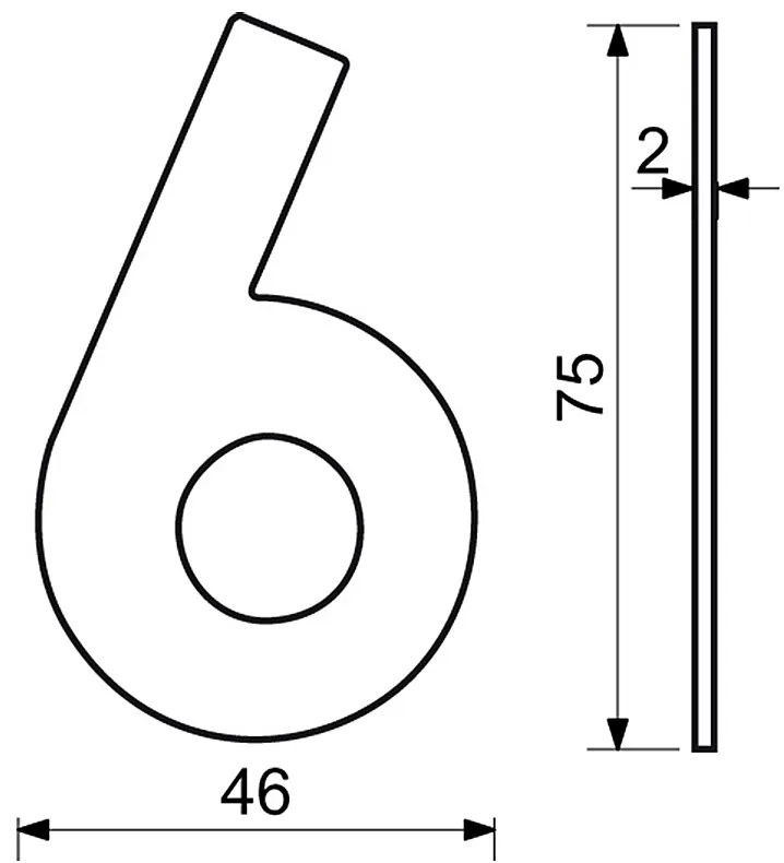 Nerezové číslo v plochom „2D“ prevedení RICHTER RN.75L (čierne), 6, RICHTER Čierna matná