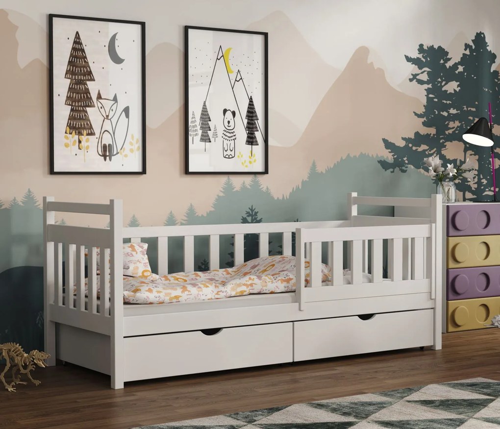 Detská posteľ z masívu borovice NATÁLIE so šuplíkmi - 200x90 cm - BIELA