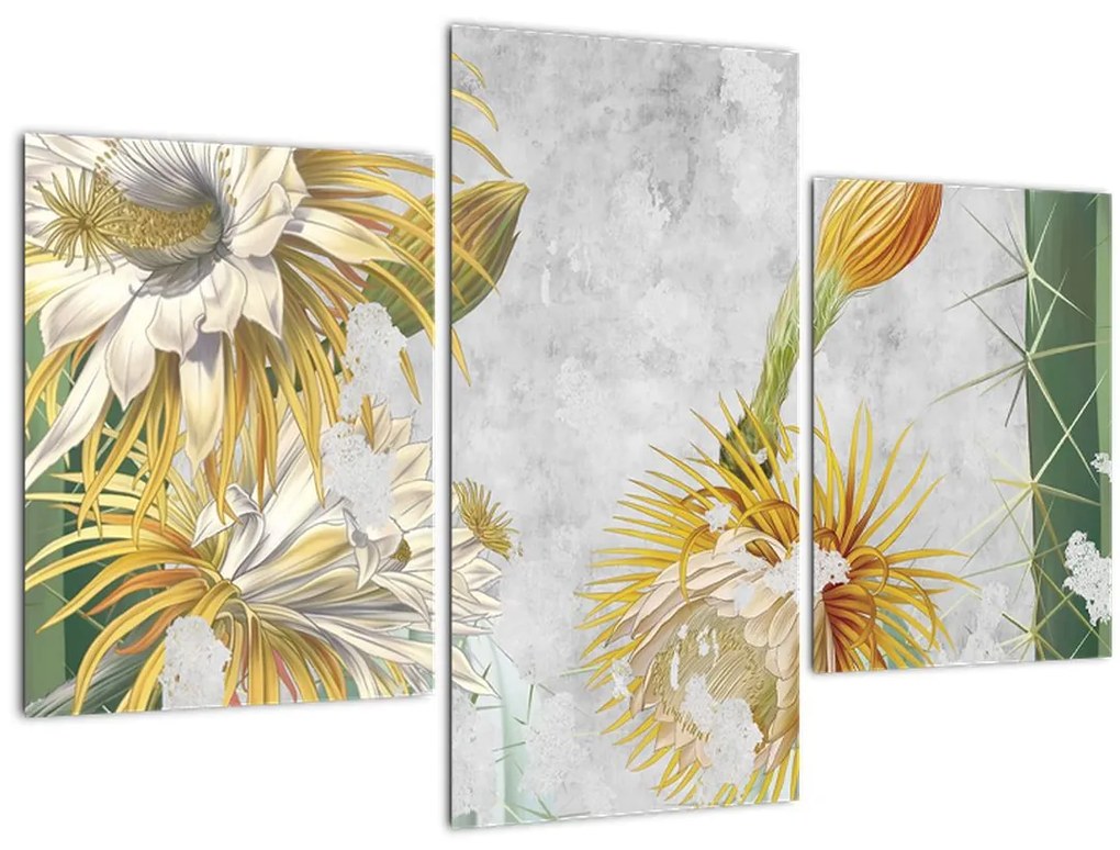 Obraz - Rozkvitnuté kaktusy, vintage (90x60 cm)