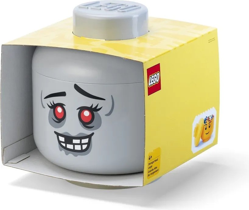 Sivý plastový detský úložný box ø 24x27 cm Head Zombie L – LEGO®
