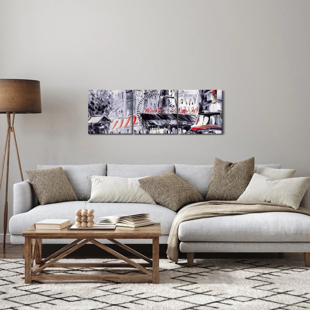 Obraz - Ulica v Paríži, olejomaľba (s hodinami) (90x30 cm)