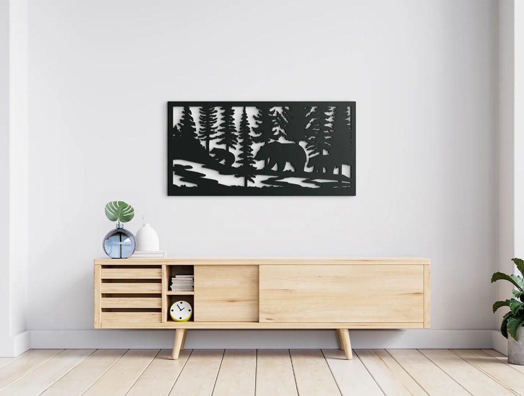 drevko Drevený obraz Medvede v lese Rozmer obrazu: 22 x 44,5 cm, Farba dekorácie: Čierna