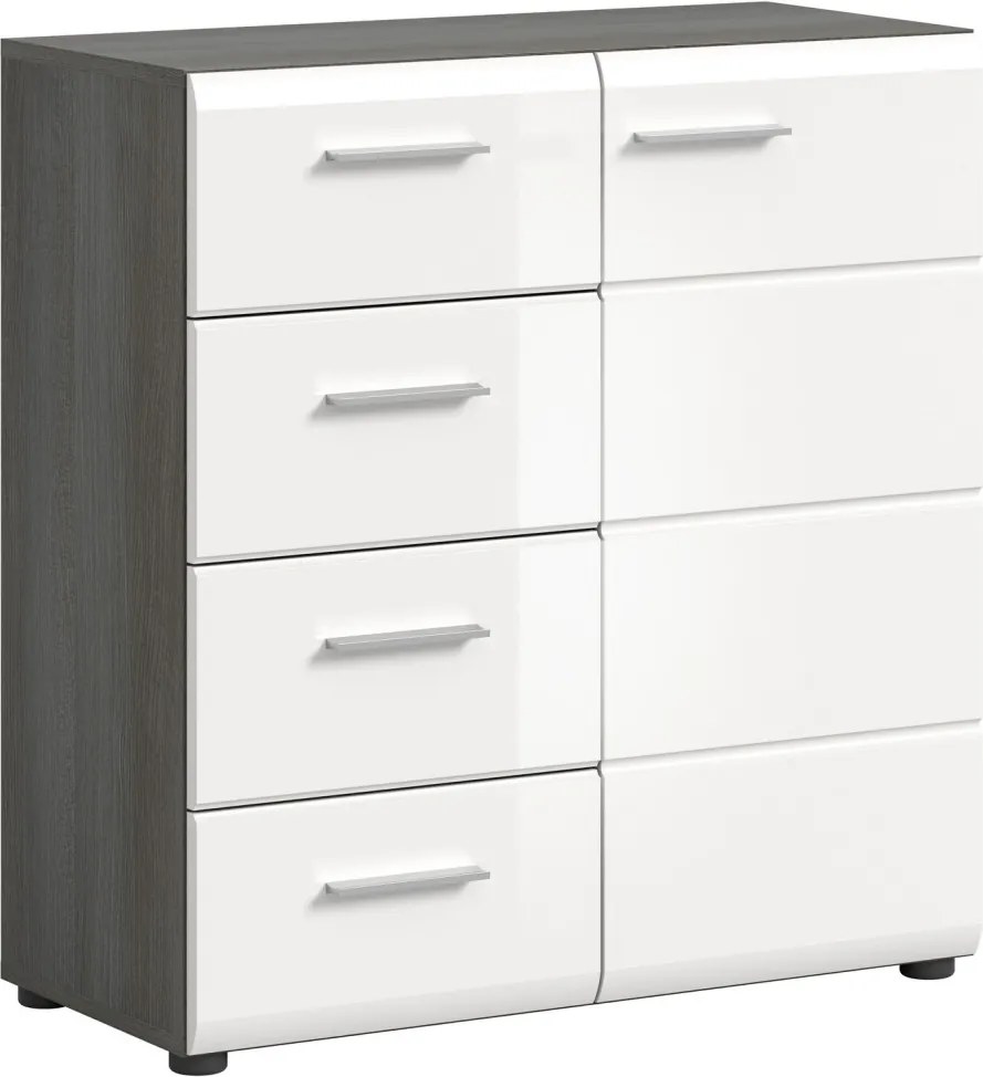 Komoda so zásuvkami Salsa, 80 cm, šedý dub/biela lesk