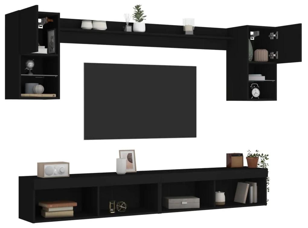 6-dielne TV nástenné skrinky s LED čierne kompozitné drevo 3216687