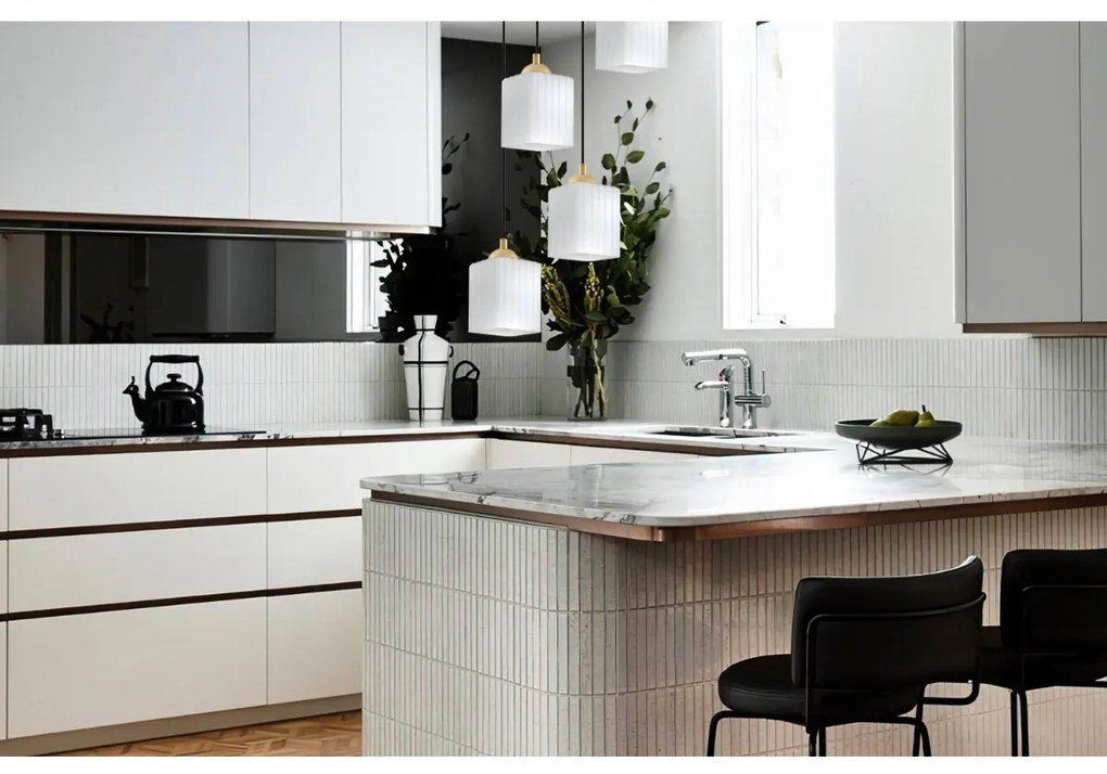 Závesné svietidlo Riffle Square, 4x biele sklenené tienidlo, b/g, o