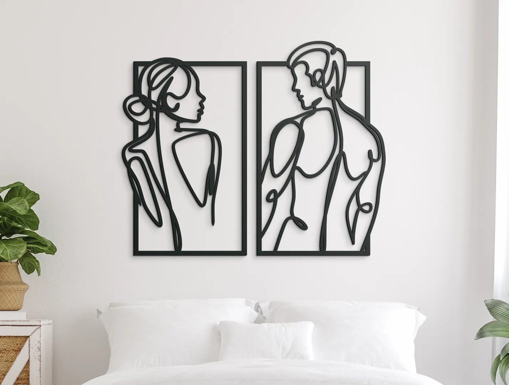 drevko 2-dielny minimalistický obraz Párik Rozmer obrazu: 44,5 x 54,5 cm, Farba dekorácie: Čierna