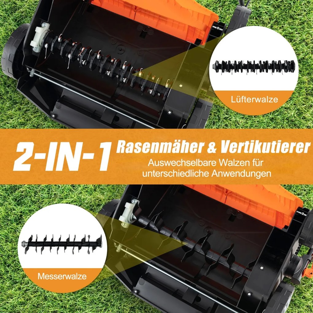 41 cm Elektrický vertikutátor a prevzdušňovač trávnika 15A 2 v 1 s 3-polohovým nastavením výšky zelený Barva: Oranžová