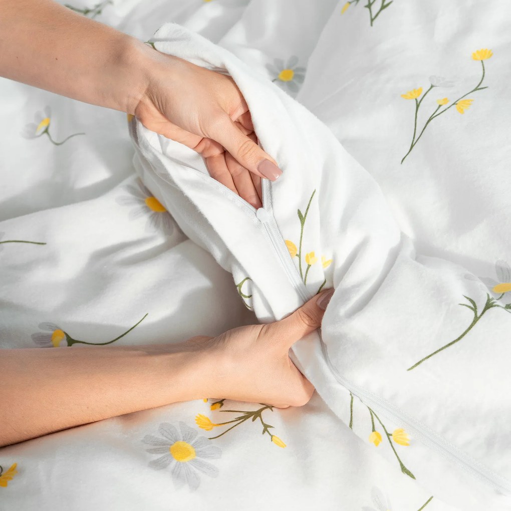 Goldea flanelové posteľné obliečky - harmanček 240 x 220 a 2ks 70 x 90 cm