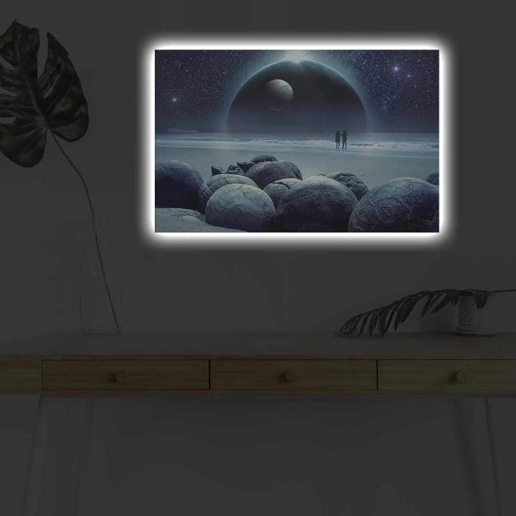 Obraz s LED osvetlením MESAČNÁ KRAJINA 45 x 70 cm