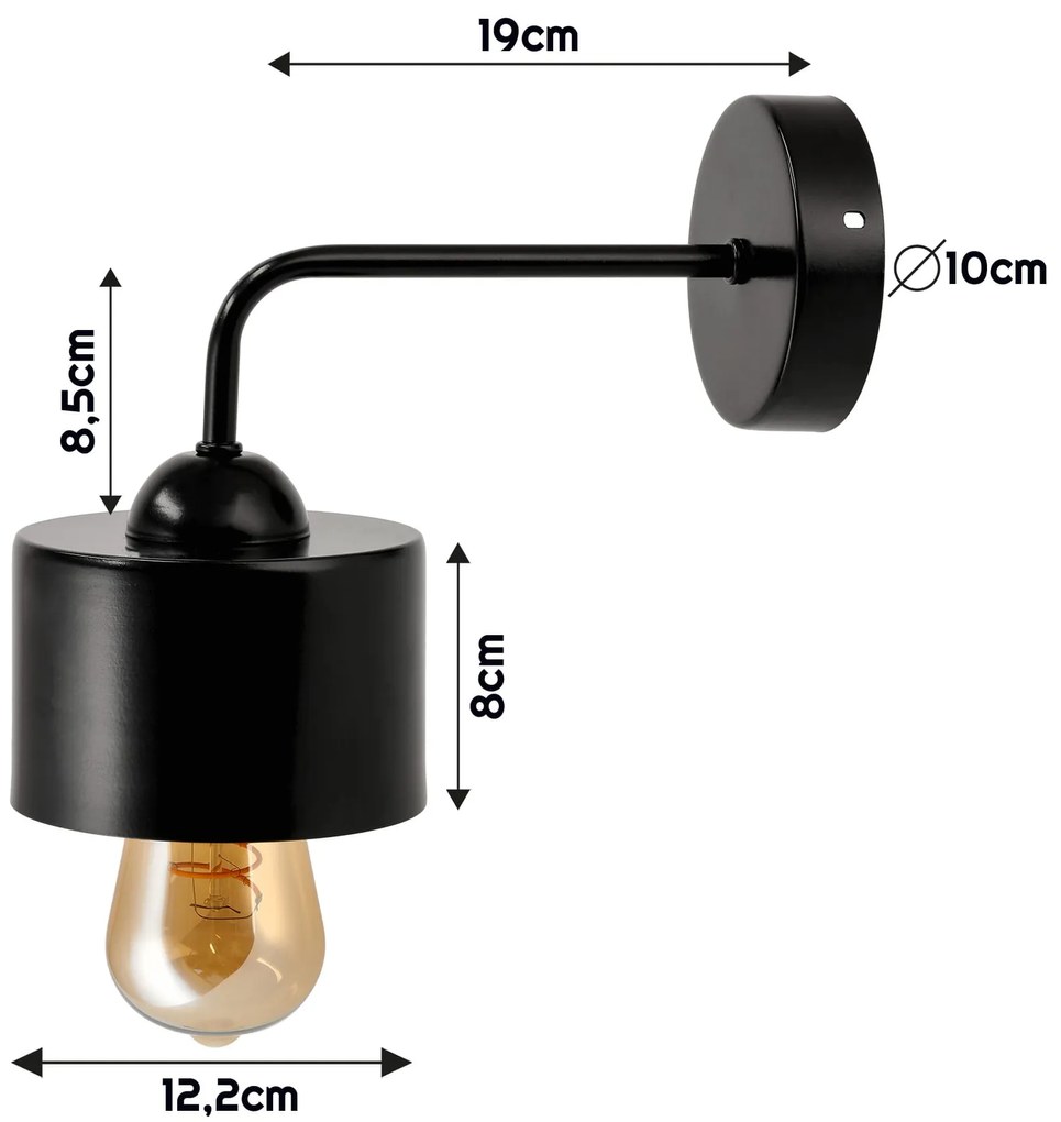 BERGE Nástenná lampa 1x E27 HRNČEK ČIERNY