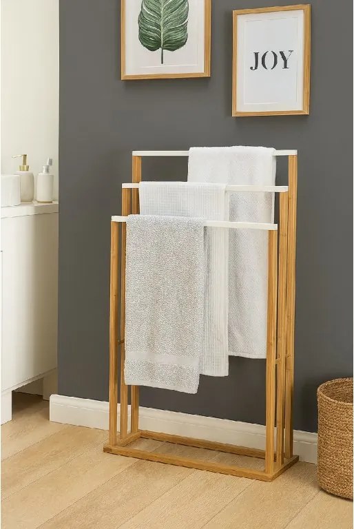 Noela Bambusový vešiak na uteráky TRENO biely