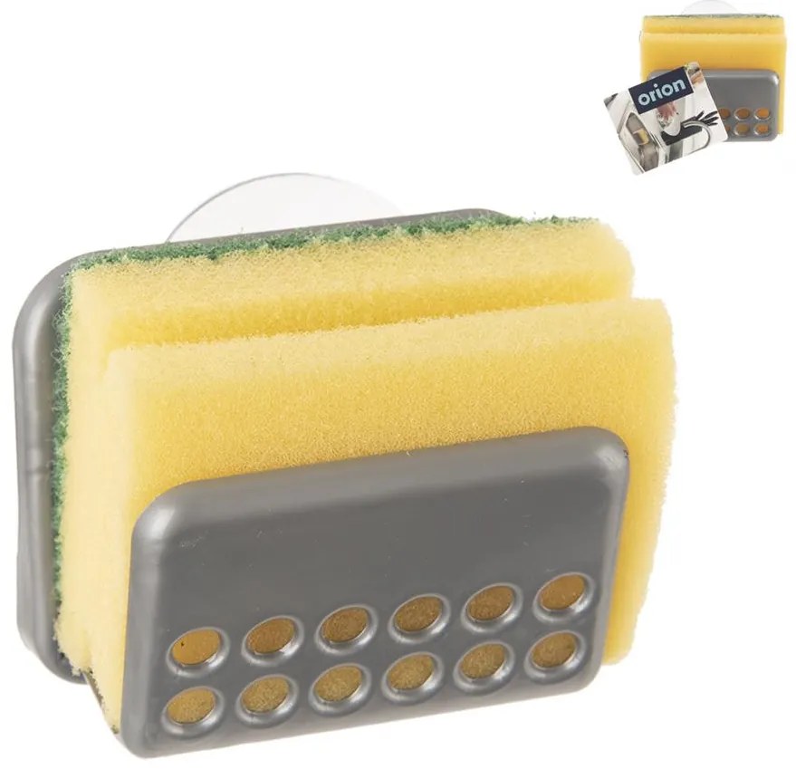 Orion Držiak na hubku do drezu, s hubkou, na prísavku, GABKE sivý