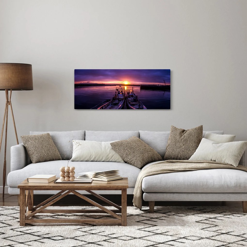Obraz rybárskych lodí v prístave (120x50 cm)