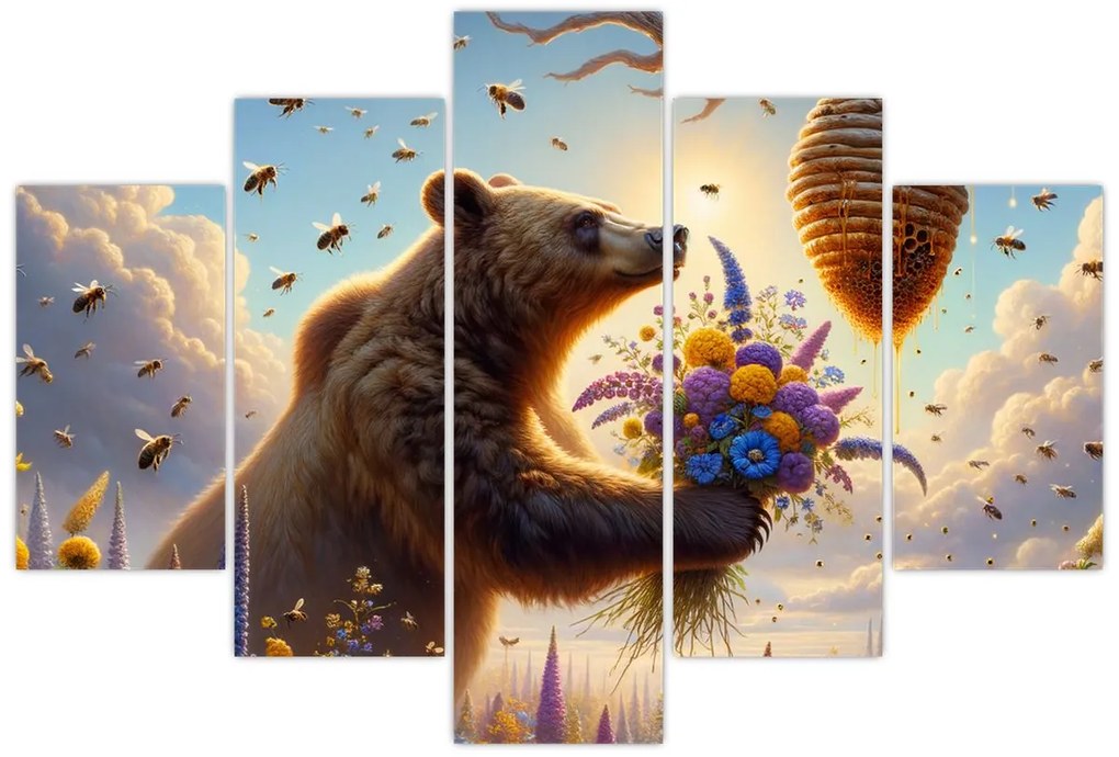 Obraz - Medveď a včielky (150x105 cm)