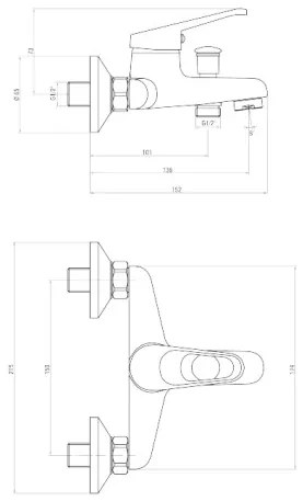 Deante Lobo, nástenná vaňová batéria 150mm so spchovou sadou, chrómová, BYU_011M