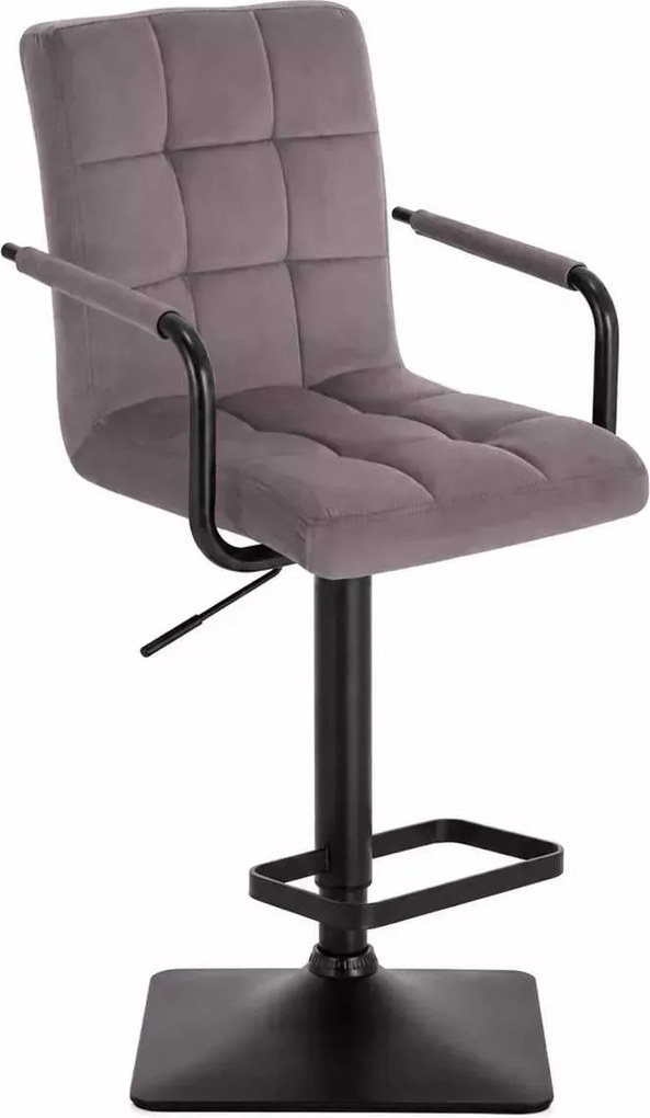 LuxuryForm DESIGN Barová stolička VERONA BLACK VELUR na čiernej hranatej podstave - tmavosivá