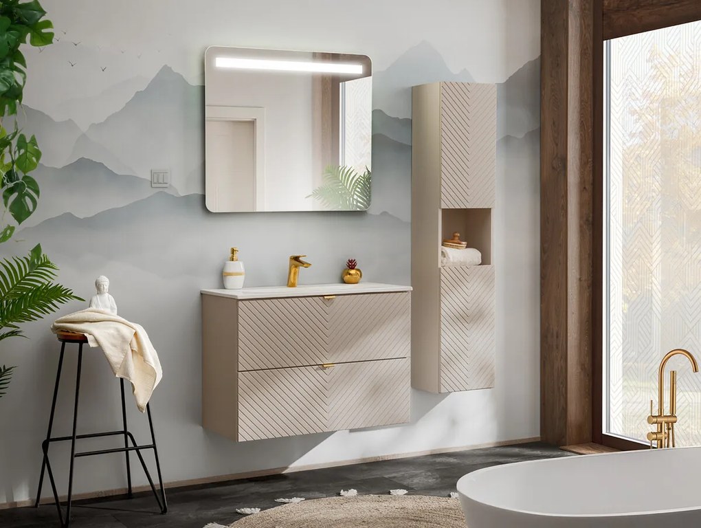 Závesná skrinka pod umývadlo Viva Cashmere s doskou 80 cm kašmír/dub coast evoke