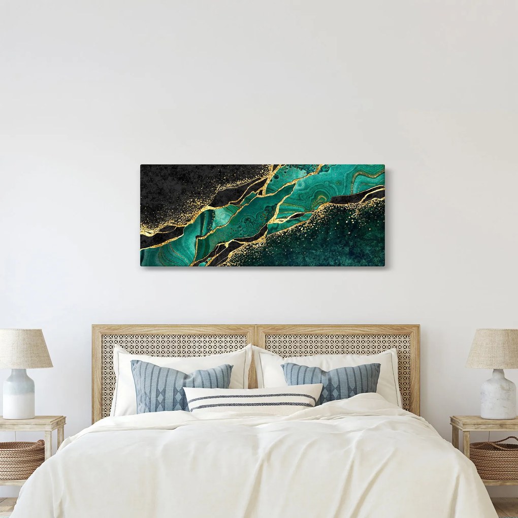 Obraz - Petrolejovo-zlaté mramorovanie (120x50 cm)