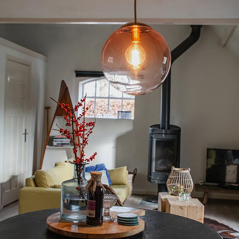 Závesné svietidlo v štýle Art Deco mosadz s ružovým sklom 33 cm - Pallon