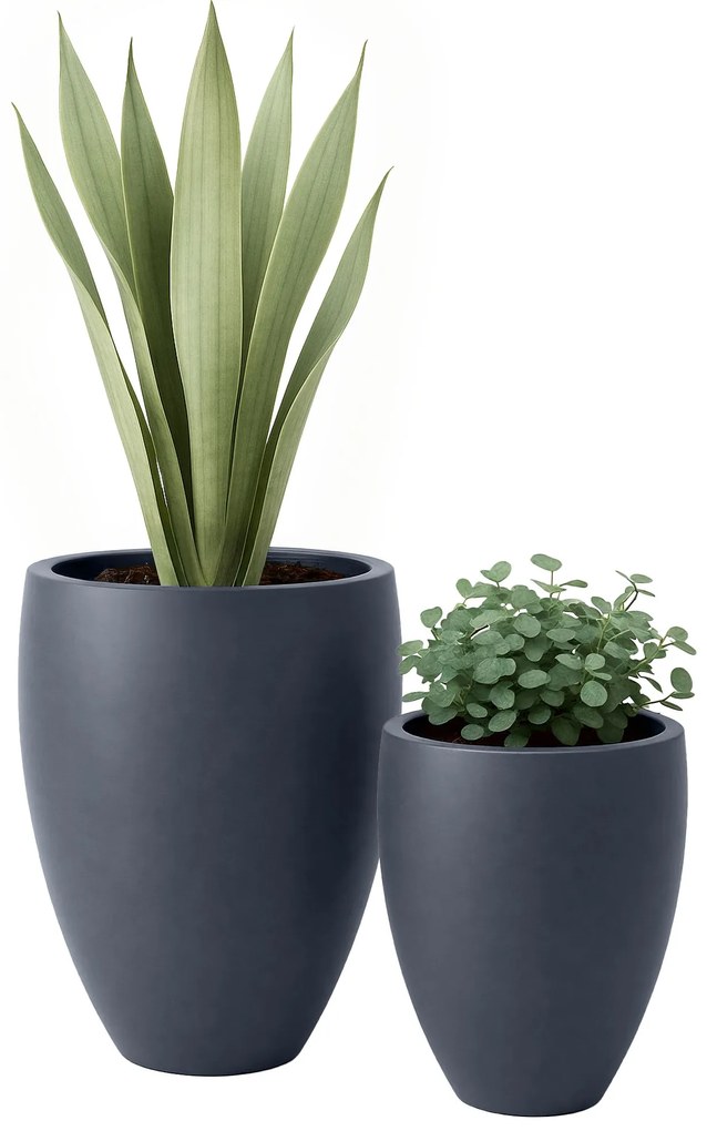 Sada 2 ks kvetináčov 2 round - antracitová