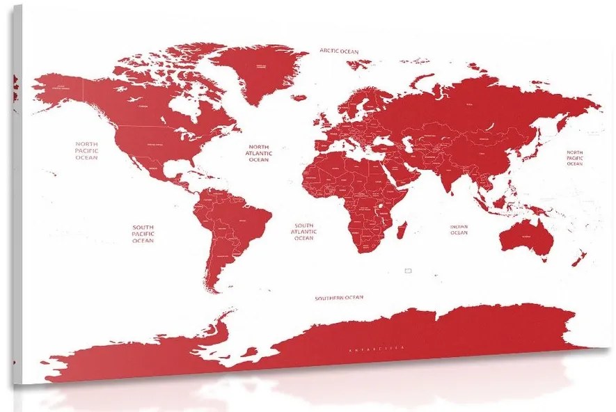 Obraz mapa sveta s jednotlivými štátmi v červenej farbe - 90x60
