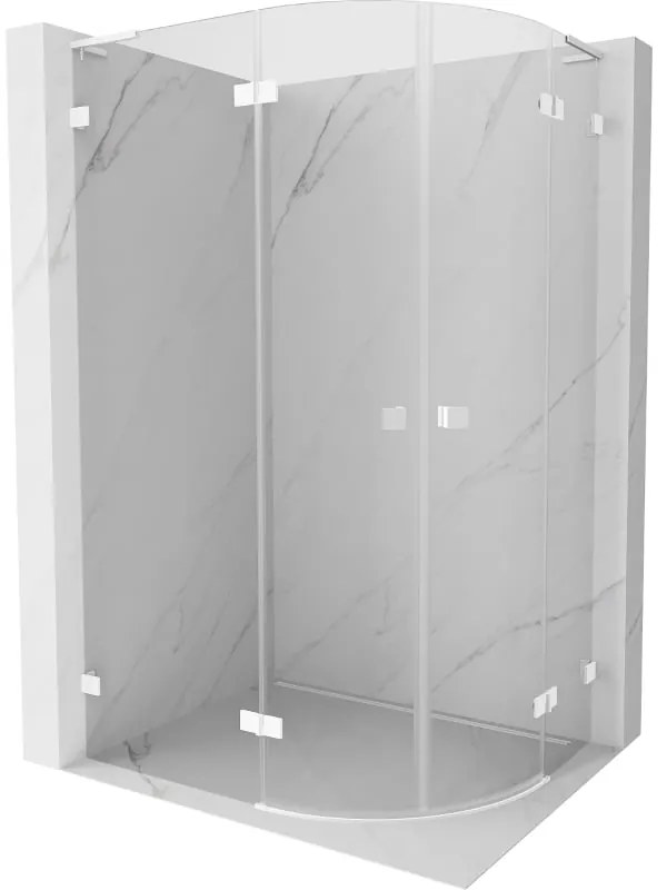 Mexen Lunar, L polkruhový sprchový kút naklápací doľava 80 x 70 cm, 8mm číre sklo, biely profil, 833L-080L-070P-20-00