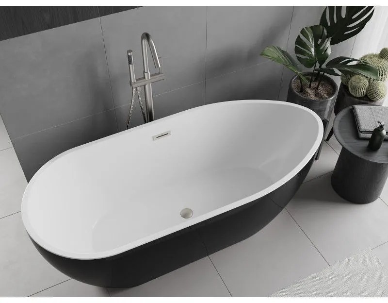 Mexen Eos, voľne stojaca vaňa 150 x 75 cm, biela-čierna, brúsená oceľ prepad, 52471507575-97