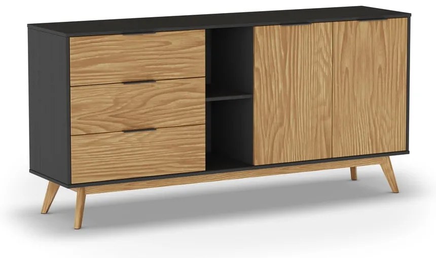 Čierna/prírodná nízka komoda z borovicového dreva 165x80 cm Lavis – Marckeric