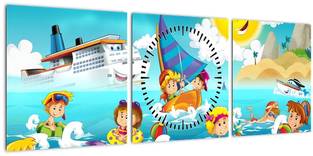 Obraz - Deň na pláži (s hodinami) (90x30 cm)