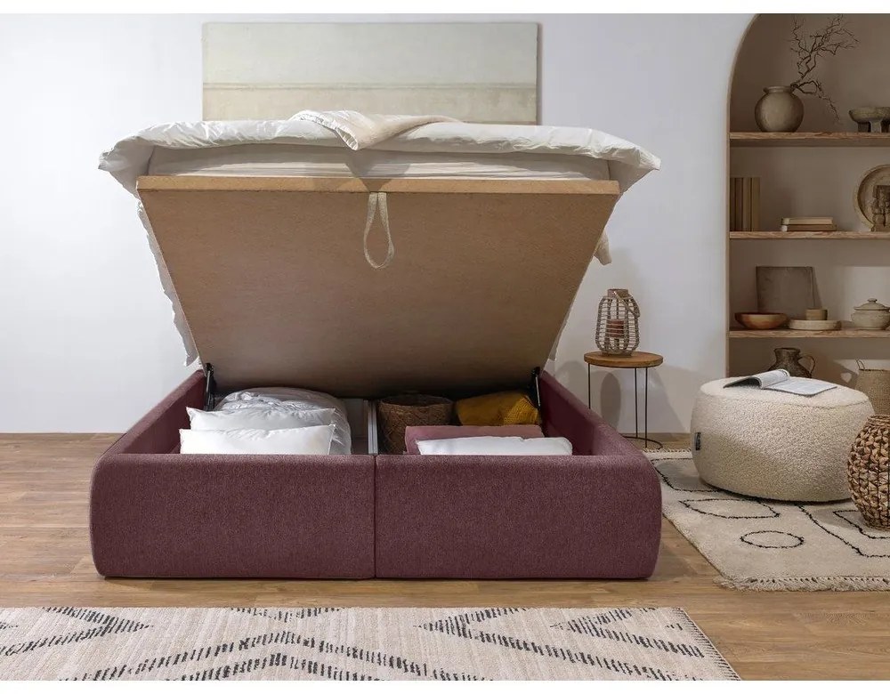 Ružová čalúnená dvojlôžková posteľ s úložným priestorom a roštom 160x200 cm Garancia – Bobochic Paris