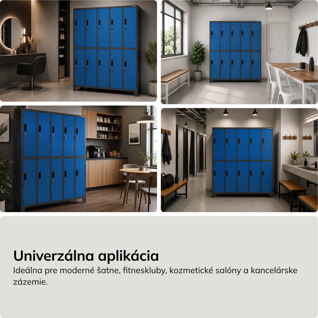 Sociálna BHP šatníková skriňa s 10 dverami BARTEK 1360 x 1720 x 450 mm, antracitovo-modrá