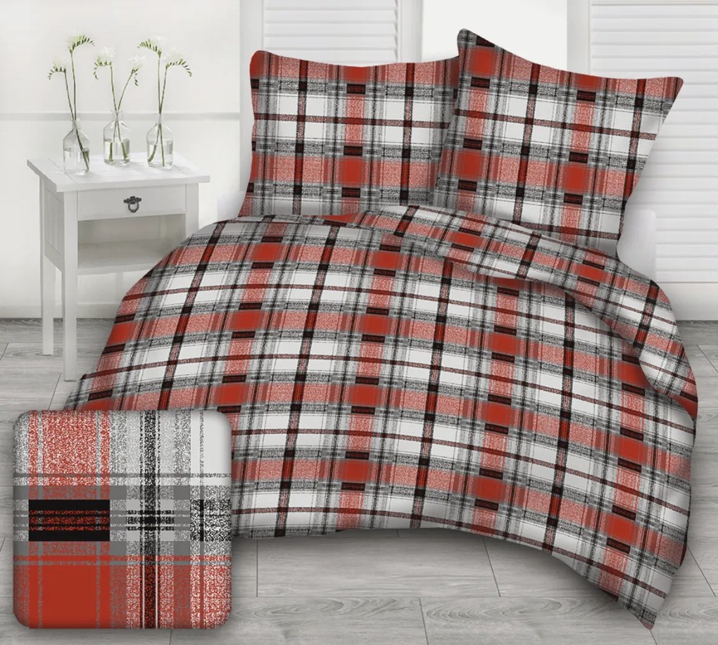 Obliečky krepové Karo červené TiaHome - 1x Vankúš 90x70cm, 1x Paplón 140x200cm