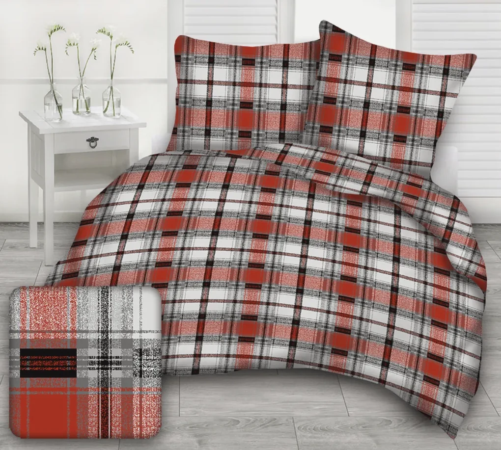 Obliečky krepové Karo červené TiaHome - 1x Vankúš 90x70cm, 1x Paplón 140x200cm