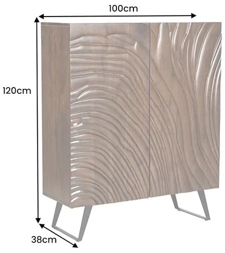 Komoda FLUID 120 cm 3D akáciové drevo orech hnedá