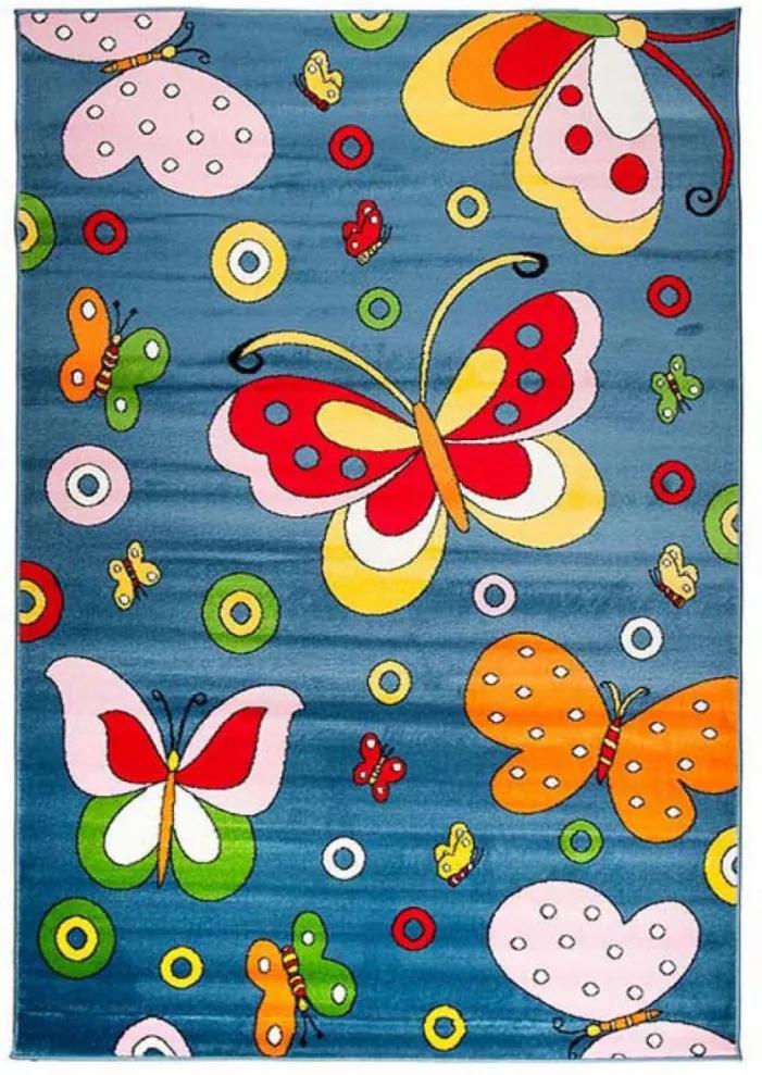 Detský kusový koberec motýliky modrý, Velikosti 240x330cm