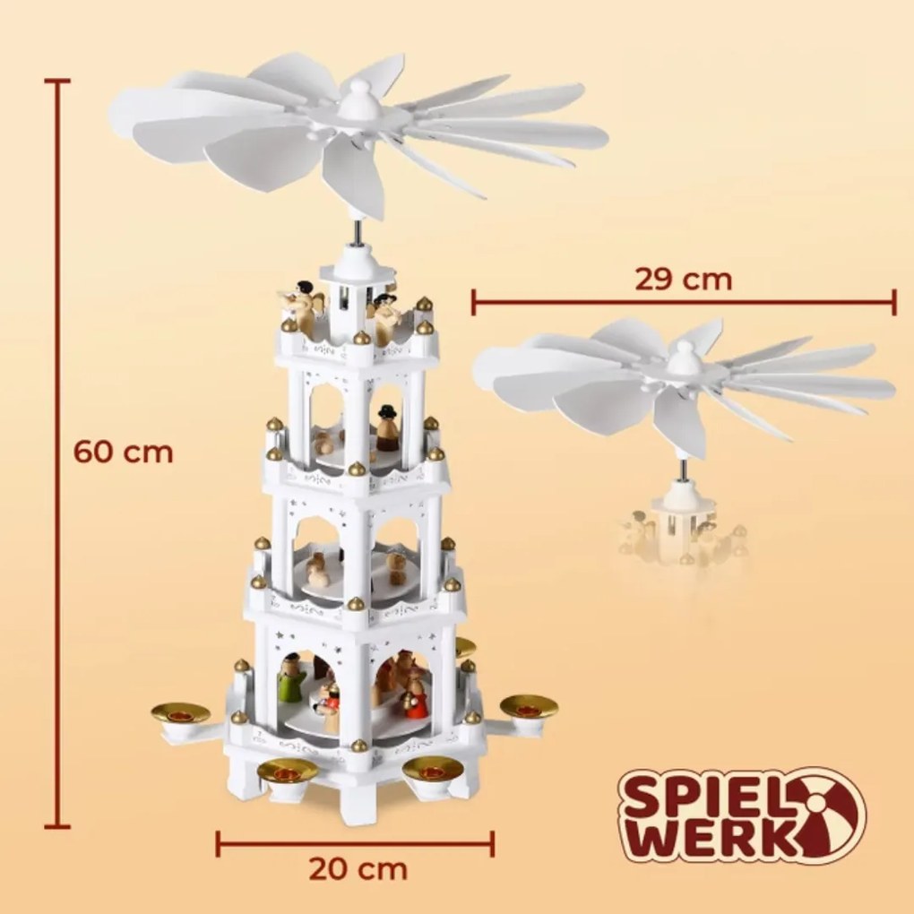 Spielwerk Vianočná pyramída MERRY, 60x20x20cm, biela